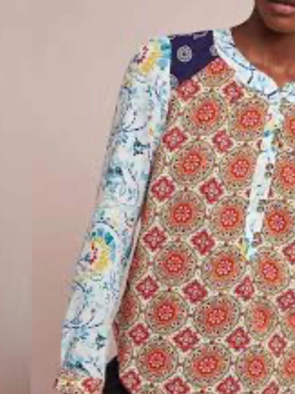 Maeve Anthropologie Mixed Print Boho Medallion Blouse Top Size 12 - Picture 2 of 11